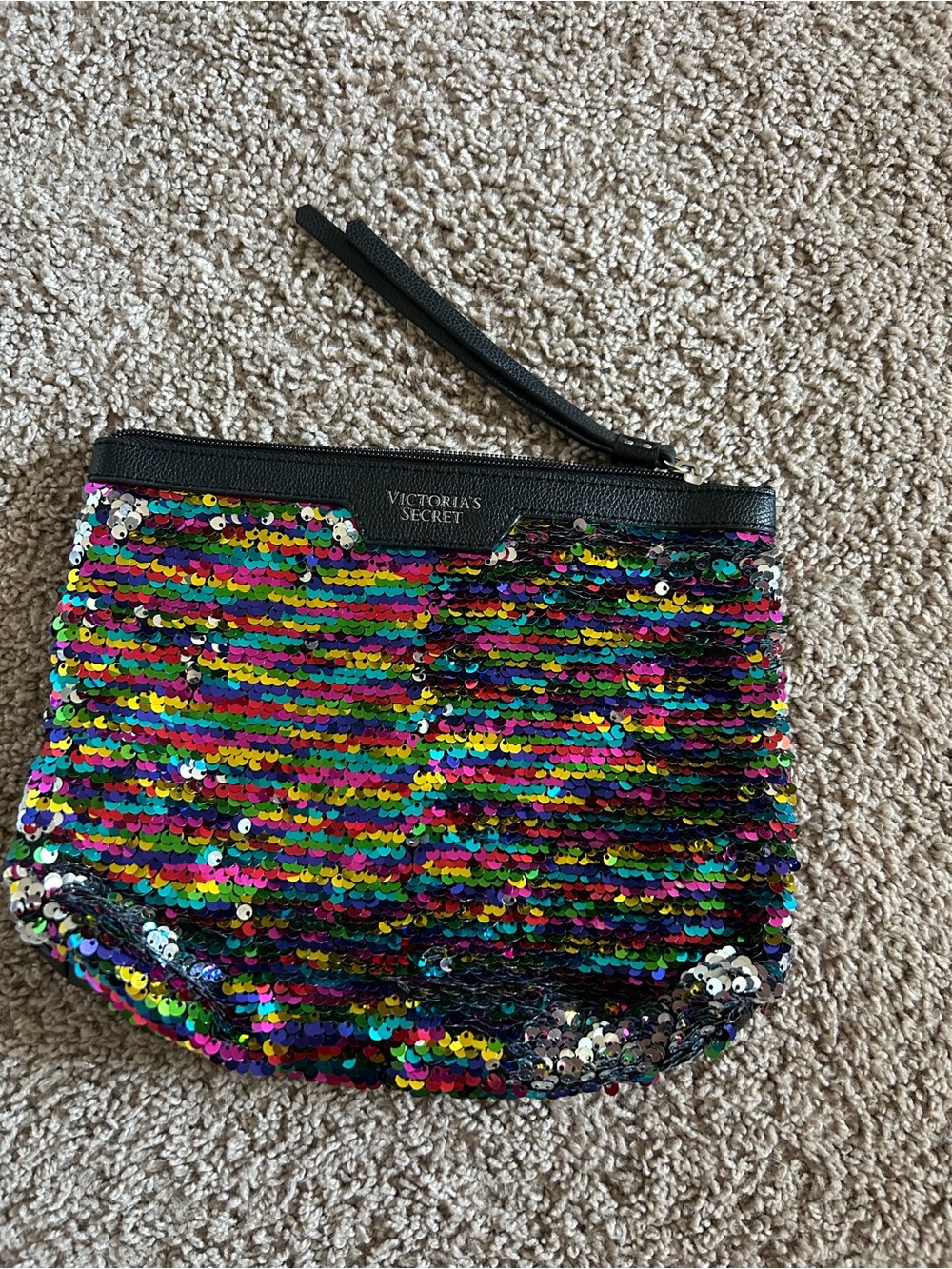 Victoria's Secret Black Trim Multicolor Sequin Wristlet